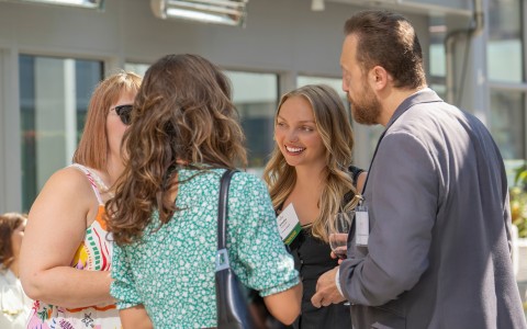 a group of people talking