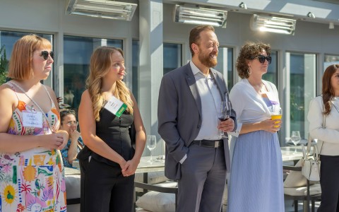 a group of people standing outside