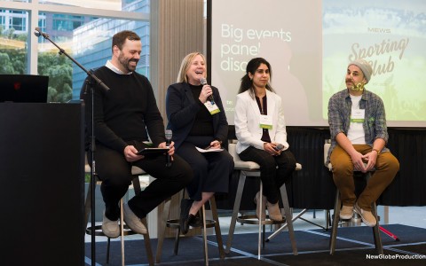 a group of people sitting in chairs