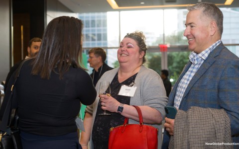 a group of people at a convention