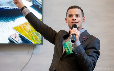 a man holding a microphone