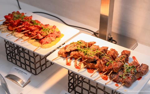 a group of plates of food
