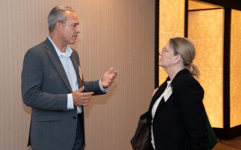 a man and woman talking