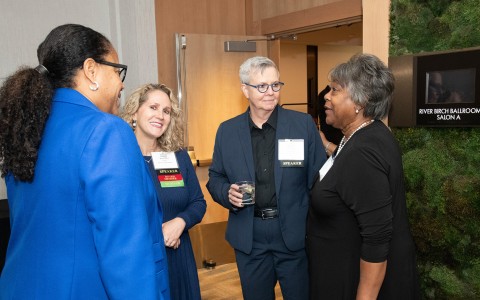 a group of people talking