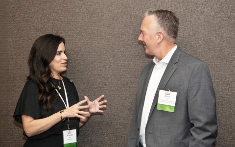 a man and woman talking