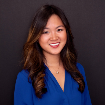 a woman in a blue shirt