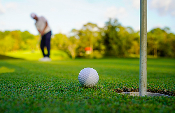 a golf ball on the grass