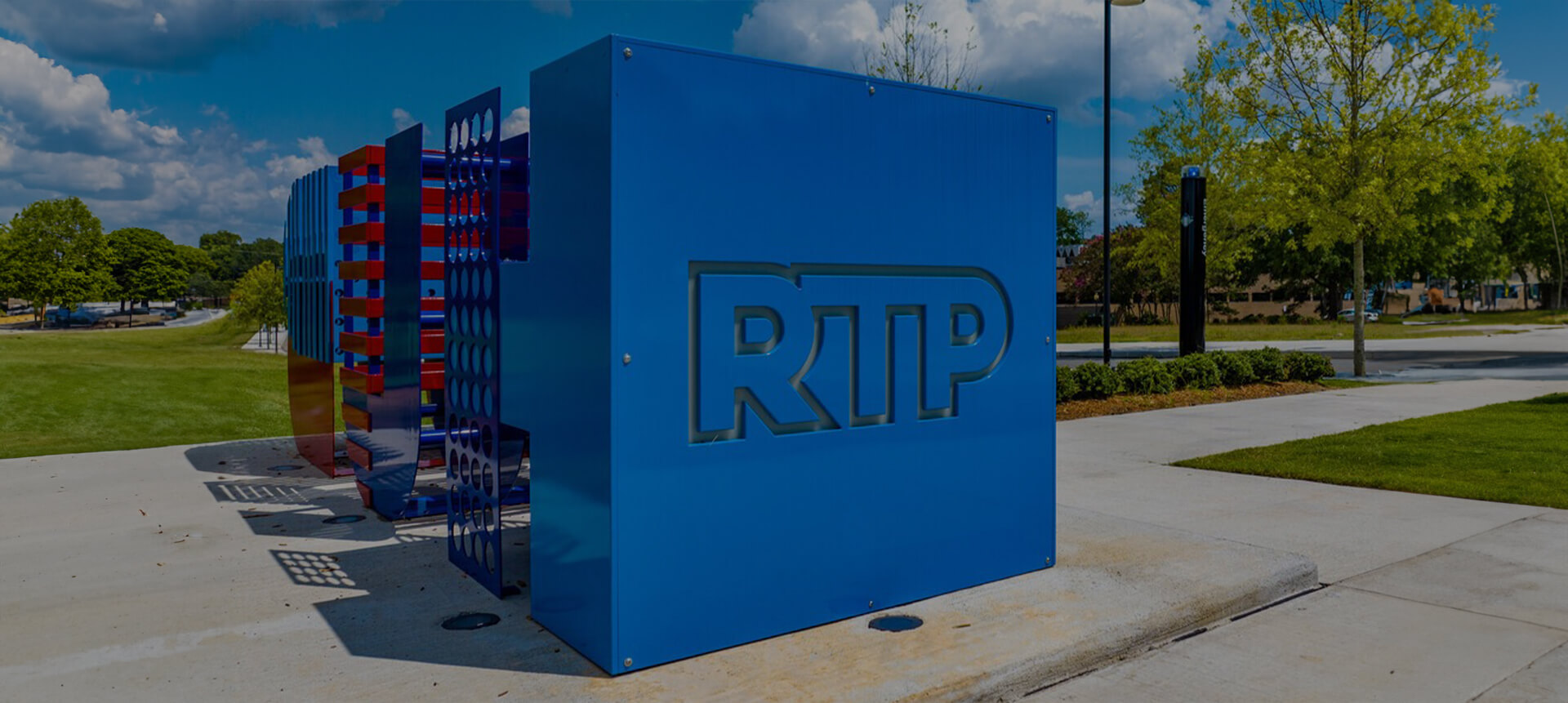 a blue box with a logo on it