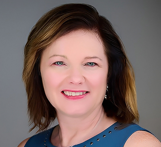 a woman in a blue dress