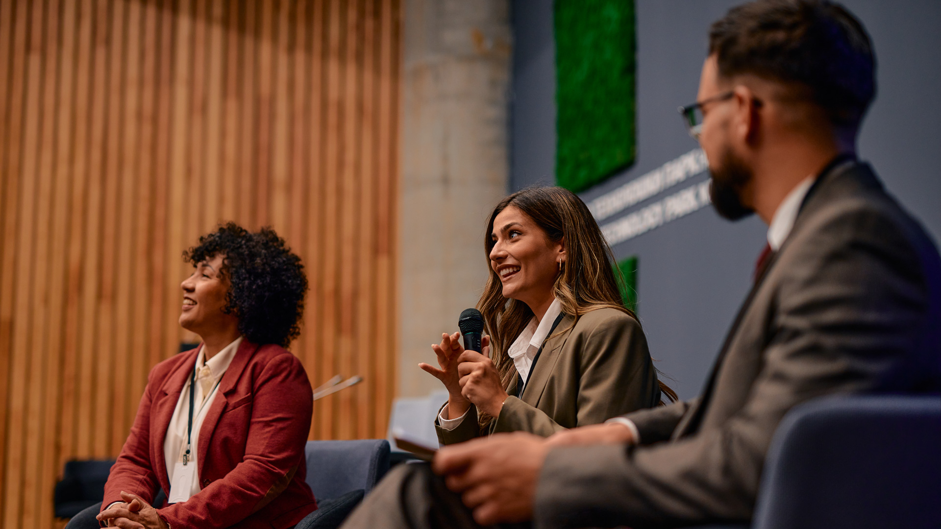 a group of people sitting in chairs