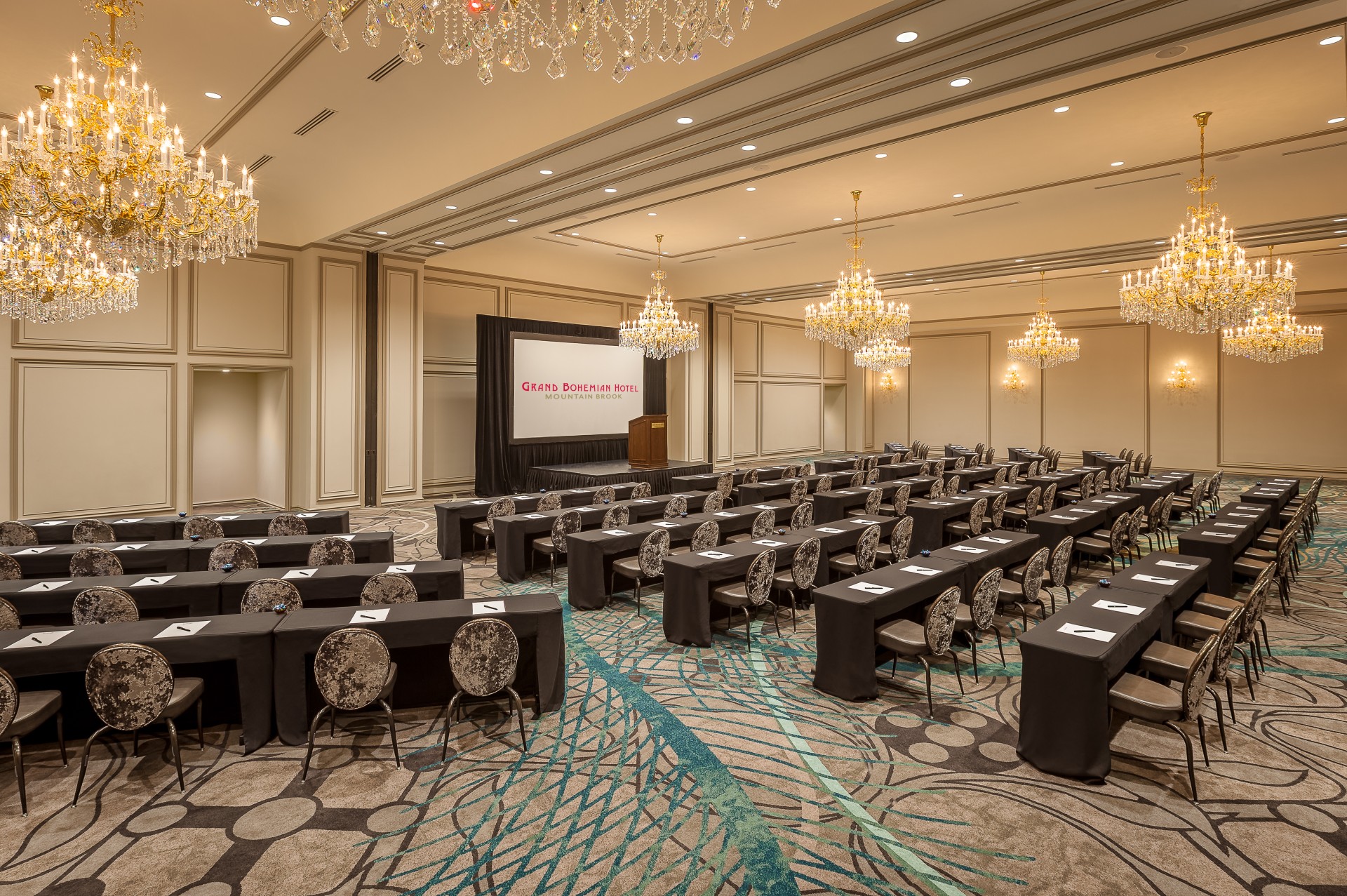a room with tables and chairs