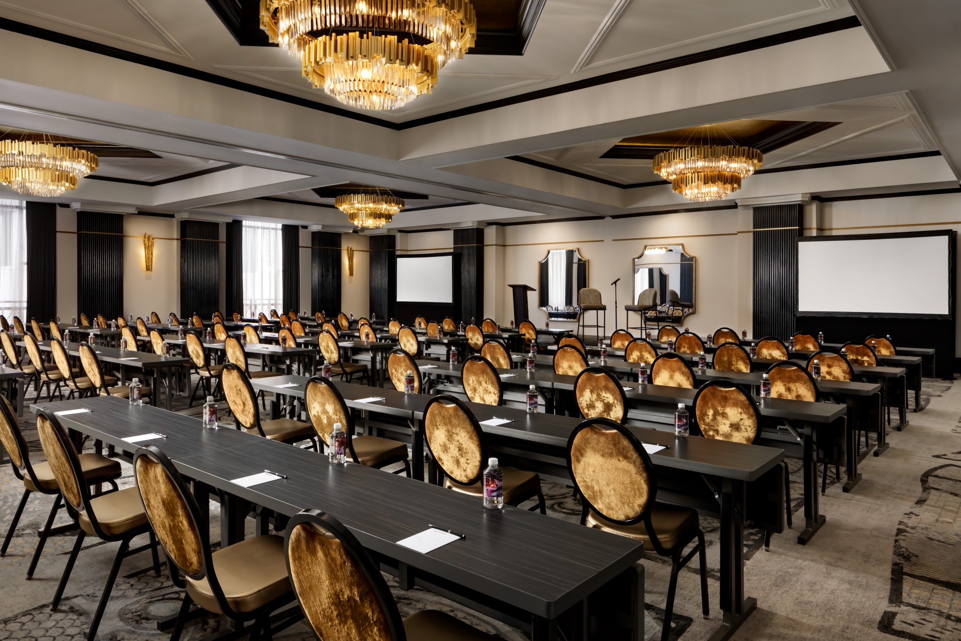 a room with tables and chairs