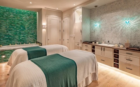 a room with a bed and a table