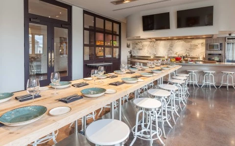 a kitchen with a large table