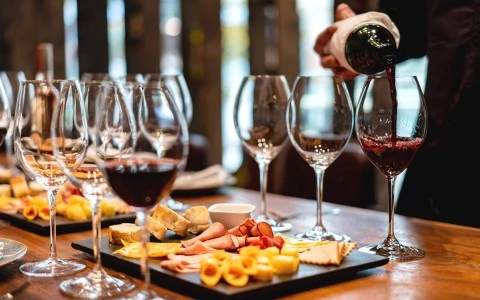 a table full of wine glasses