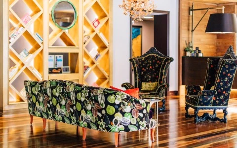 a room with a table and chairs