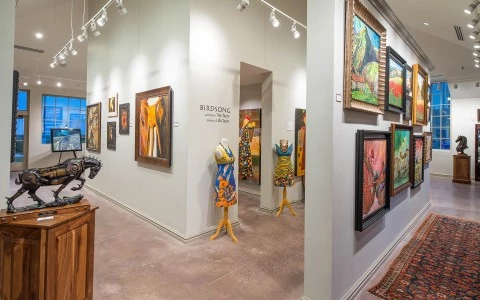 a museum with art on the walls