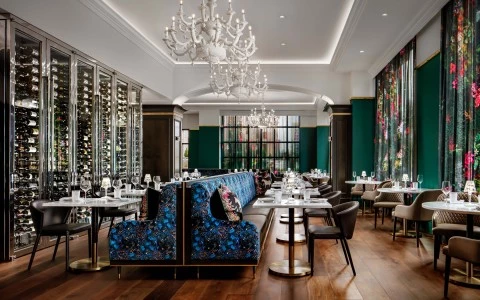 Modern, colorful, dining area 