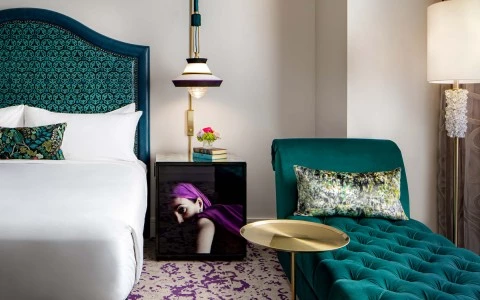 Turquoise artsy hotel room