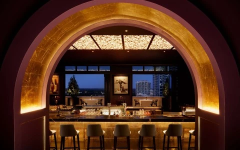 Intimate bar area in dim lighting 