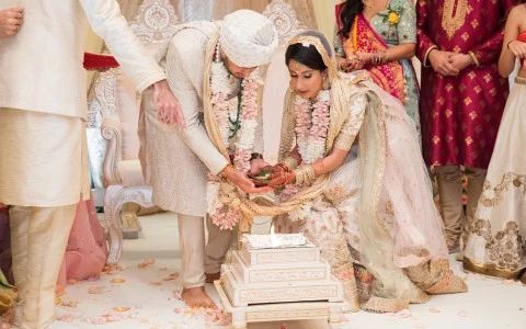 Bride and groom during wedding ceremony 