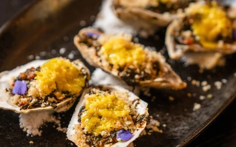 Close up of colorful appetizer dish 