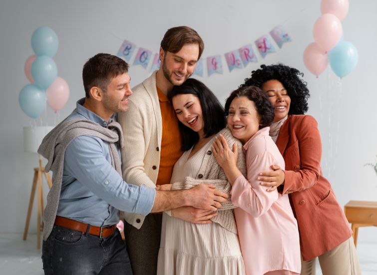 a group of people hugging each other