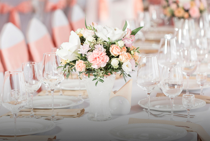 wedding table set up with bouquets