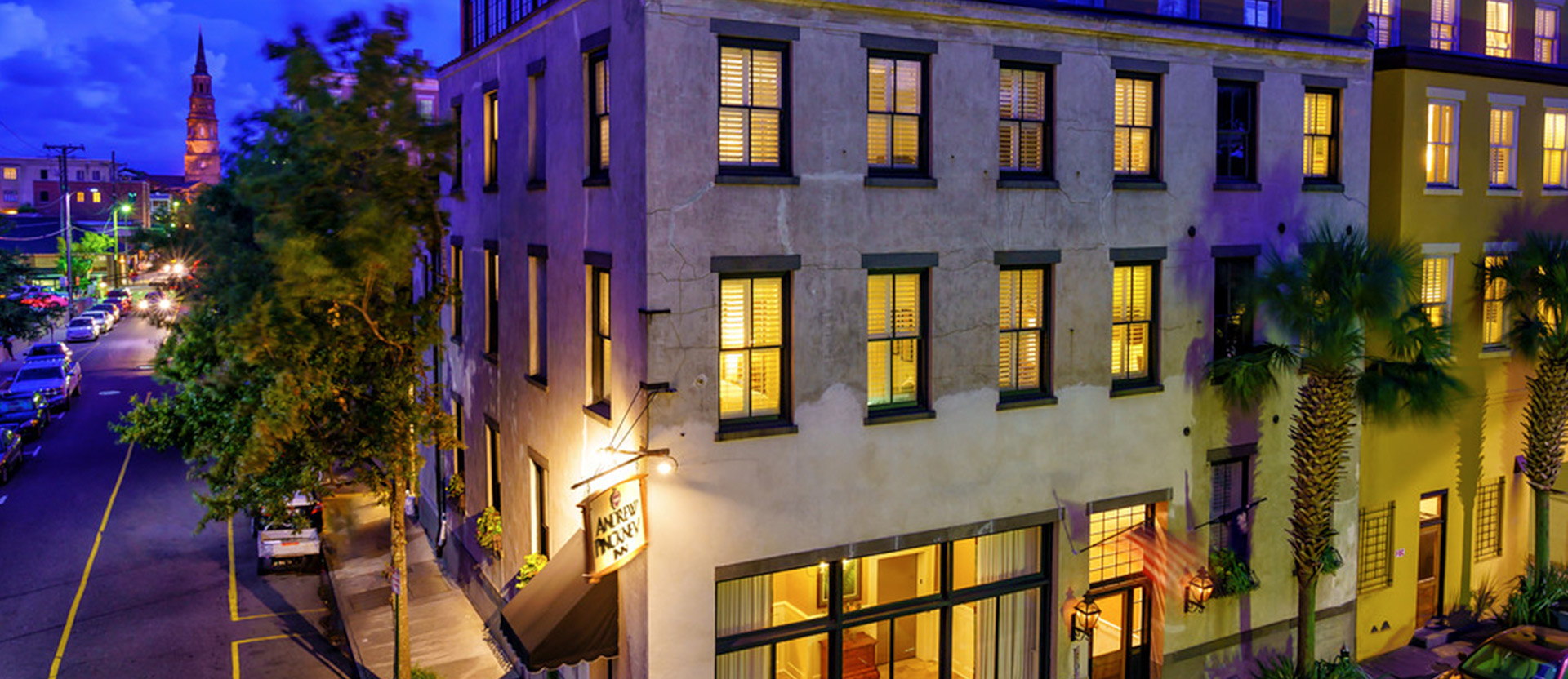 andrew pinckney inn building during night time
