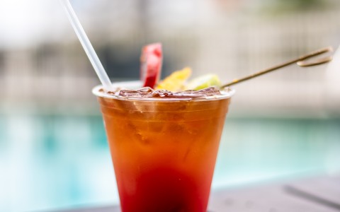 a drink in a plastic cup