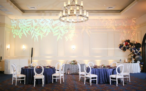 a venue set up for a wedding event