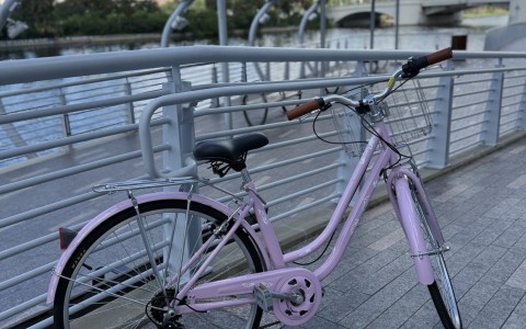 a bicycle parked on a bridge