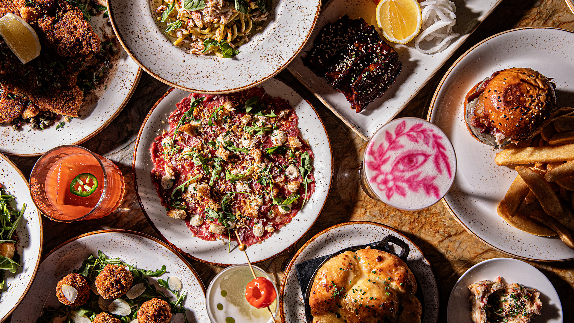 a table with plates of food