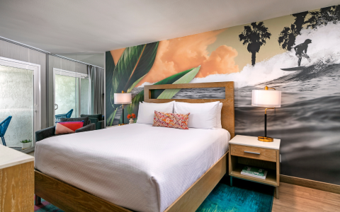 a bedroom with a large bed