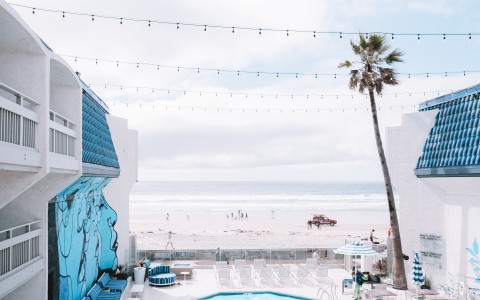 a pool on a beach