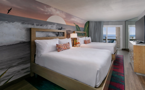 a bedroom with a large bed