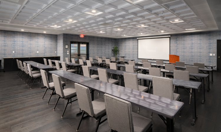 a room with tables and chairs