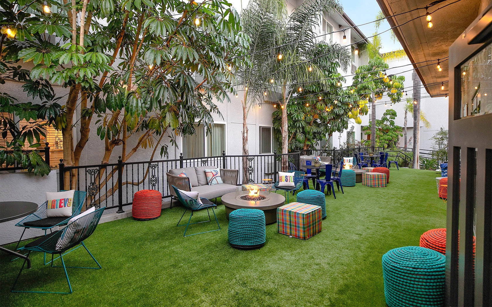 firepits with multicolored seating