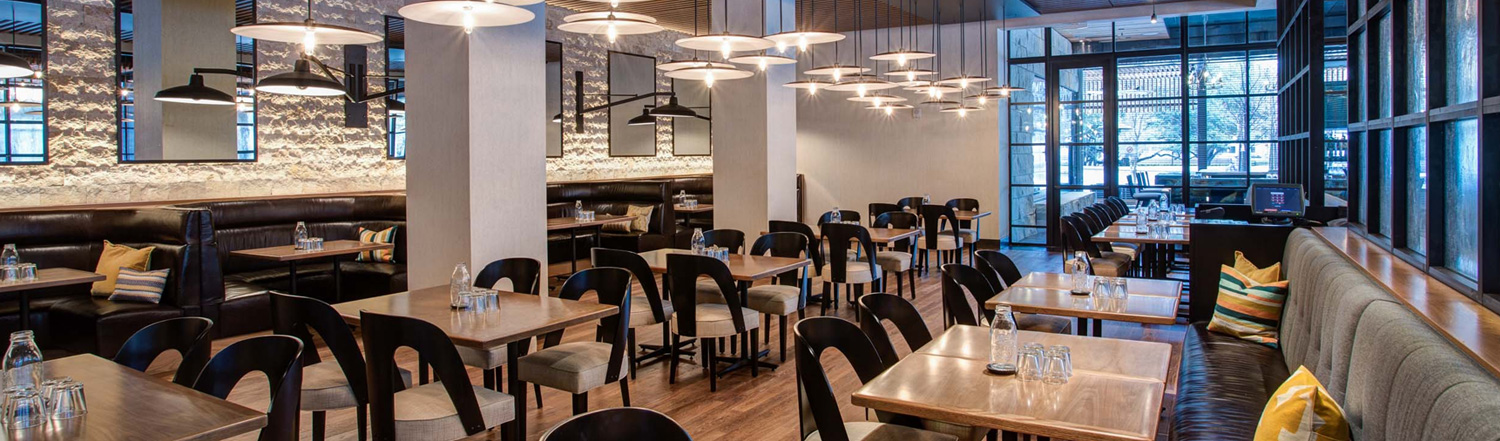 a room with tables and chairs