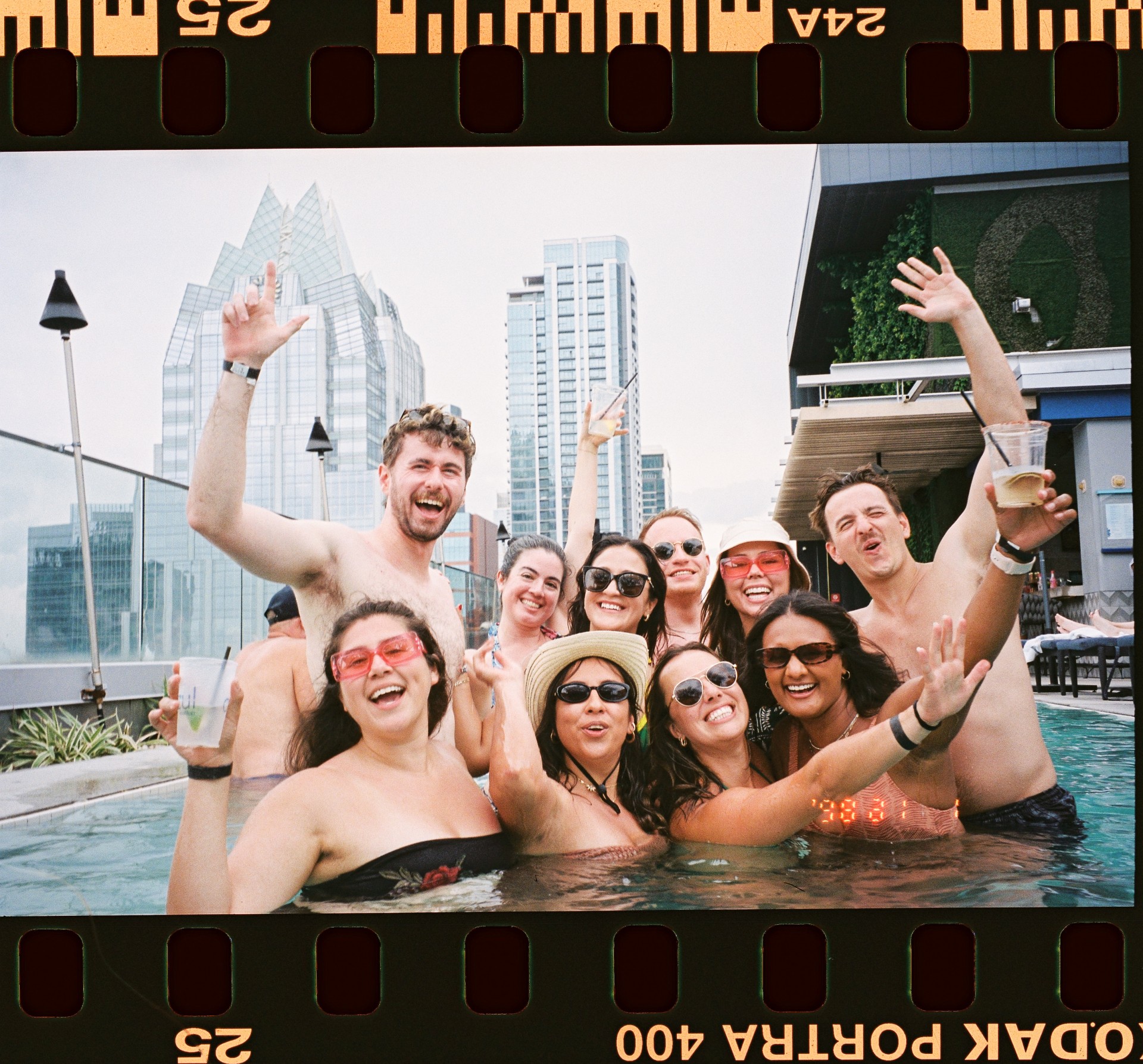 a group of people in a pool