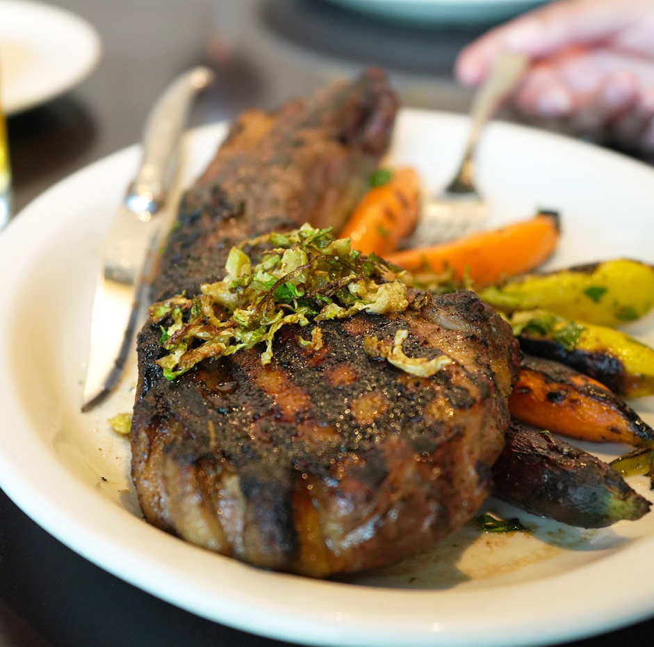 a plate of food with a fork and knife