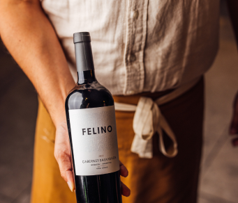 a person holding a bottle of wine