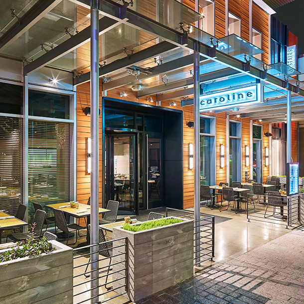 corner exterior view of the main entrance of the restaurant