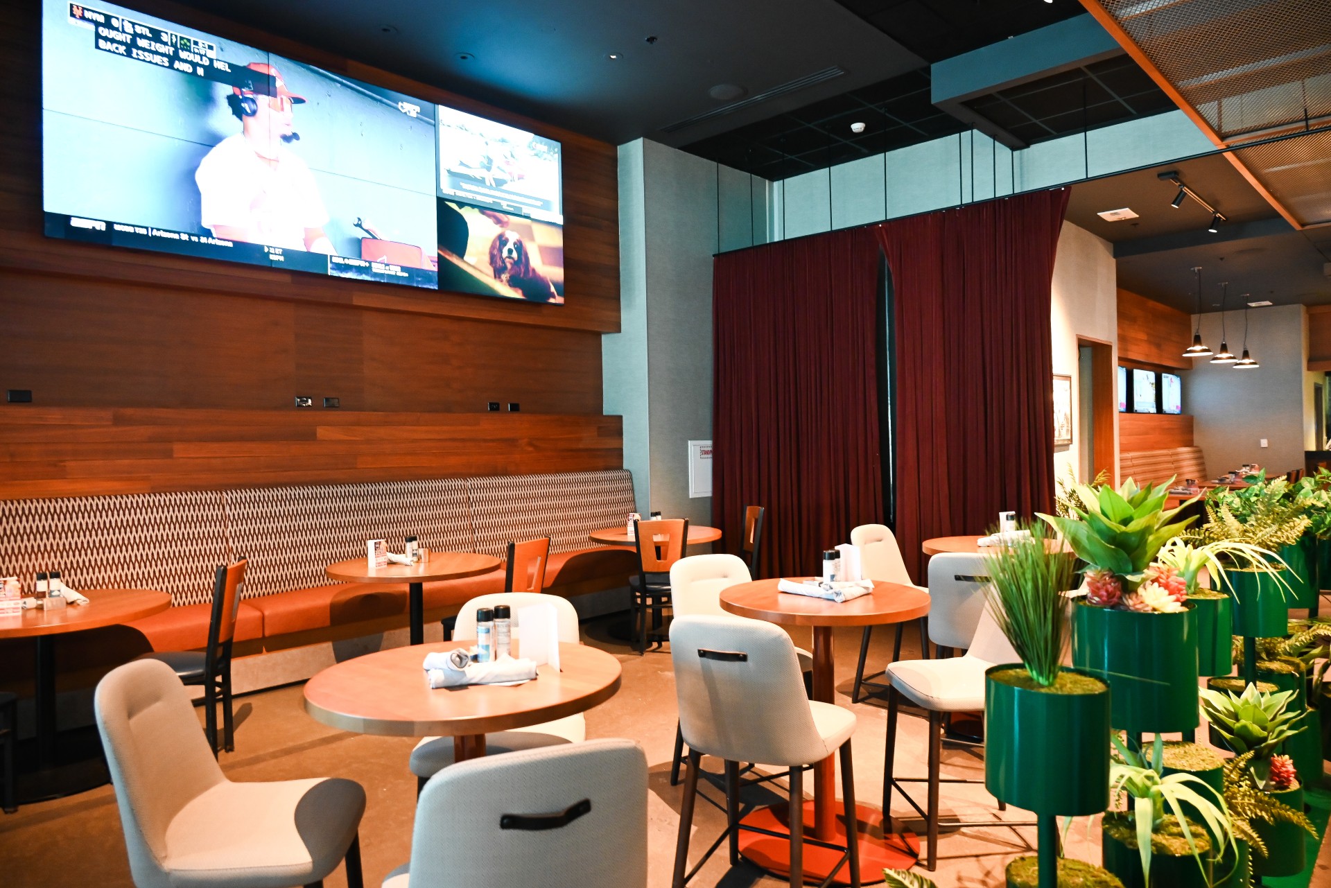 a room with tables and chairs