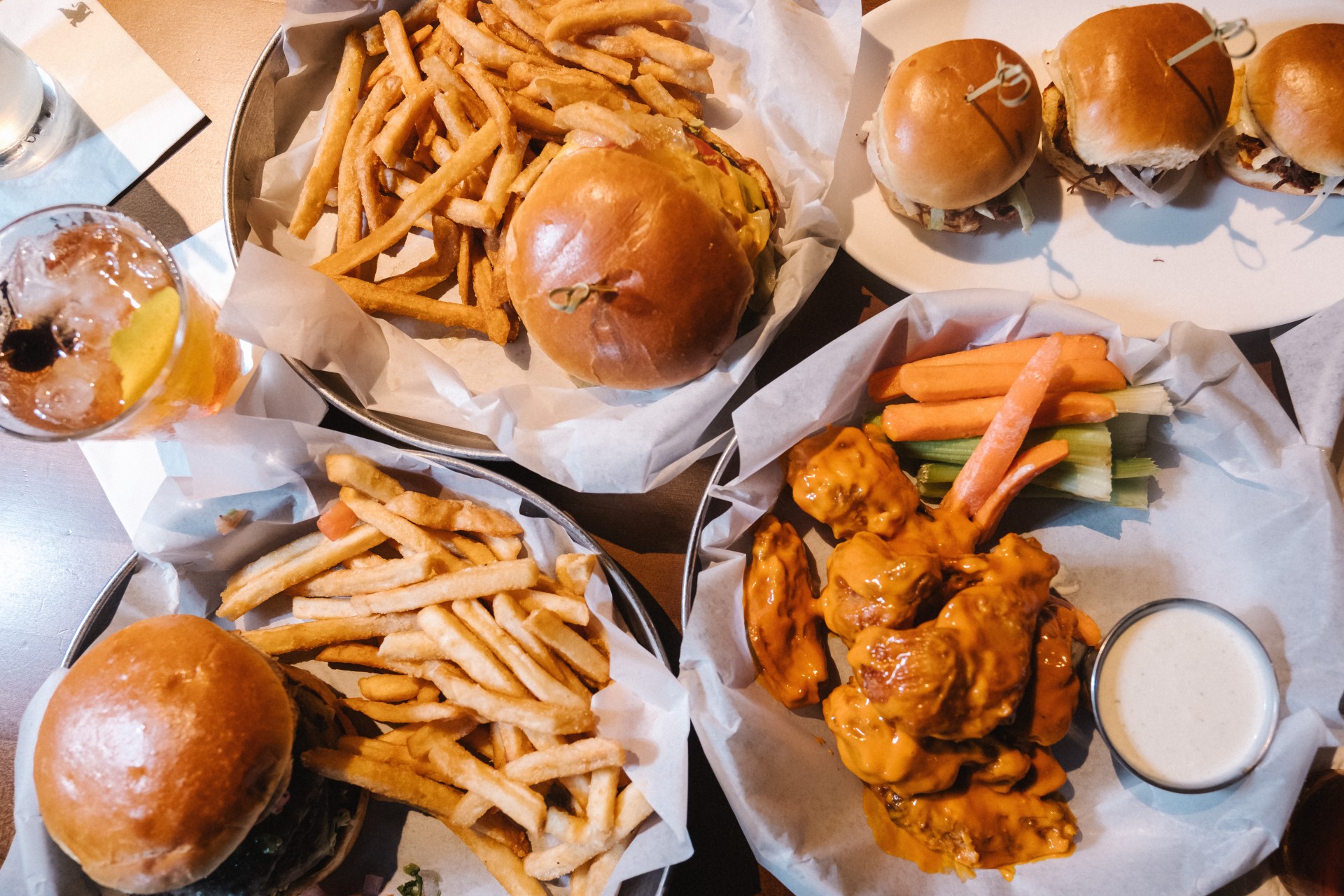 a group of plates of food