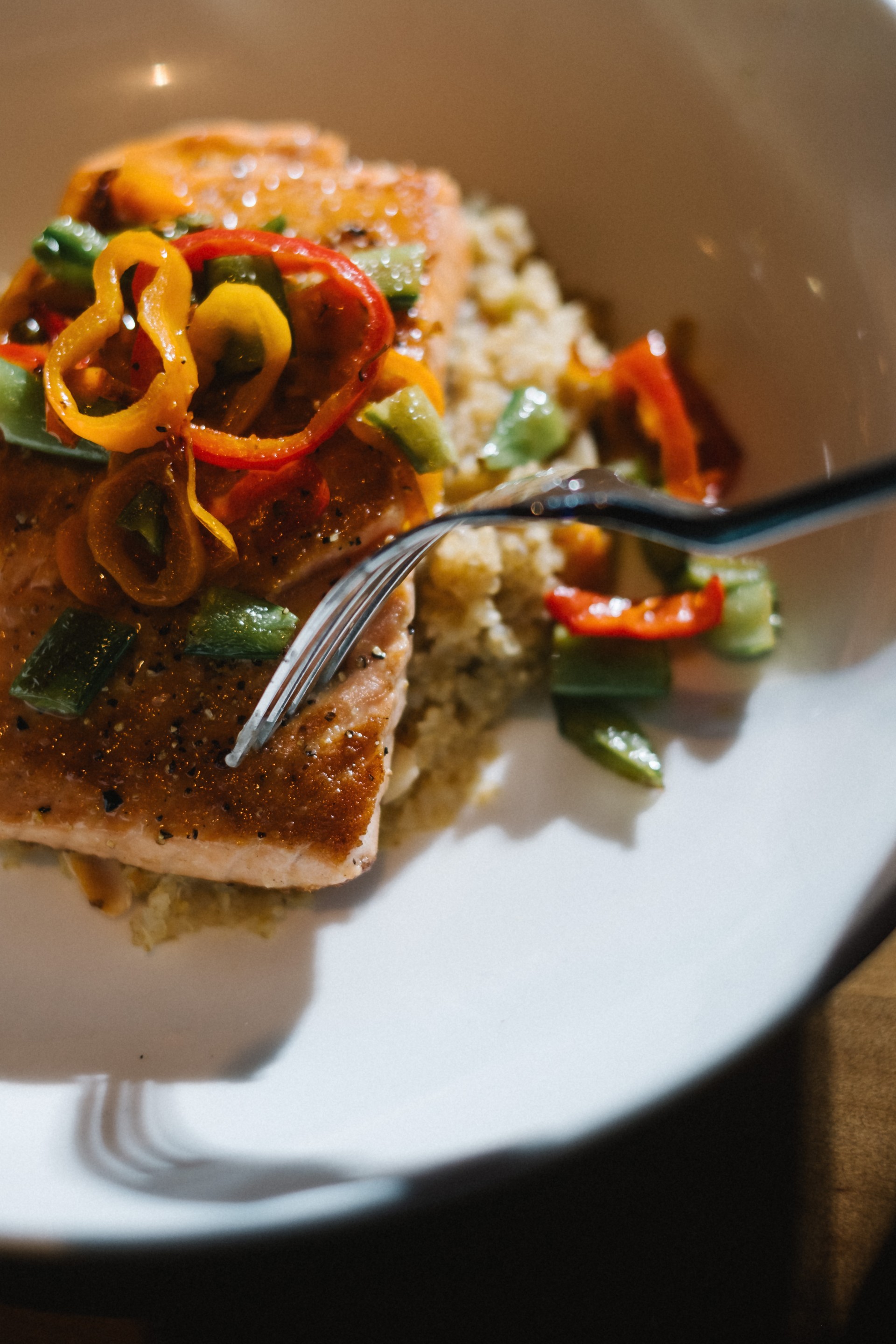 a plate of food with a fork
