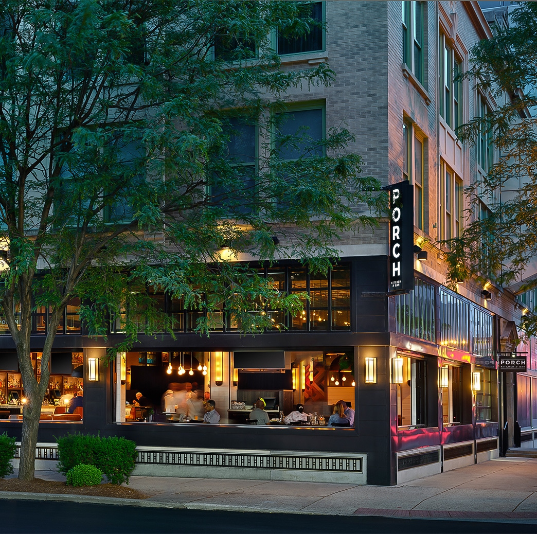 a building with a sign in front