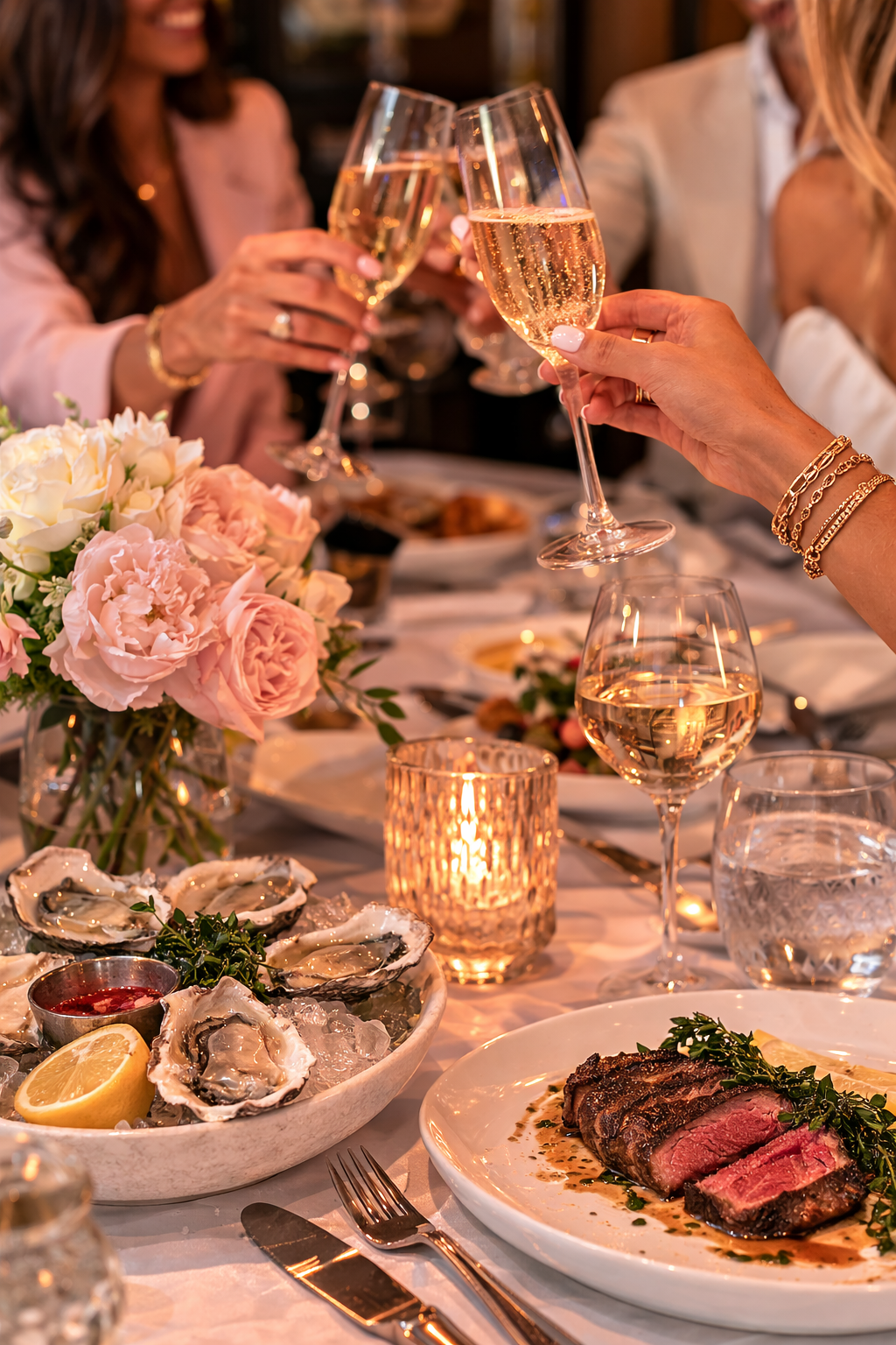 a group of people holding wine glasses