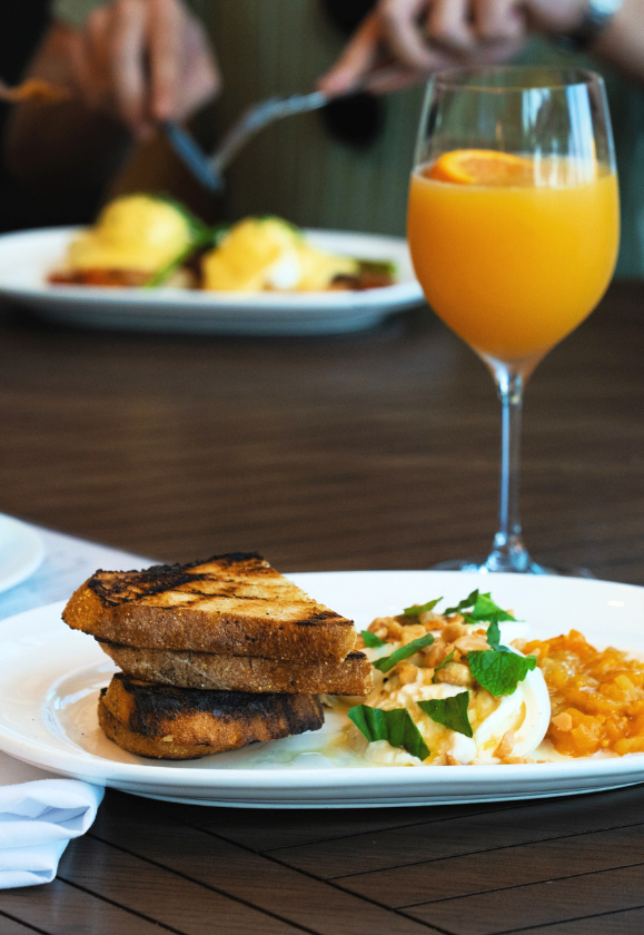 a plate of food and a drink