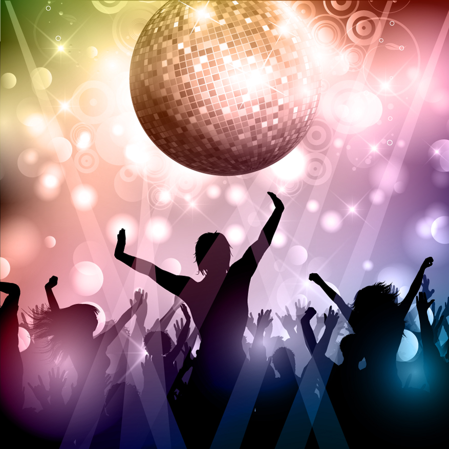 a group of people dancing at a disco